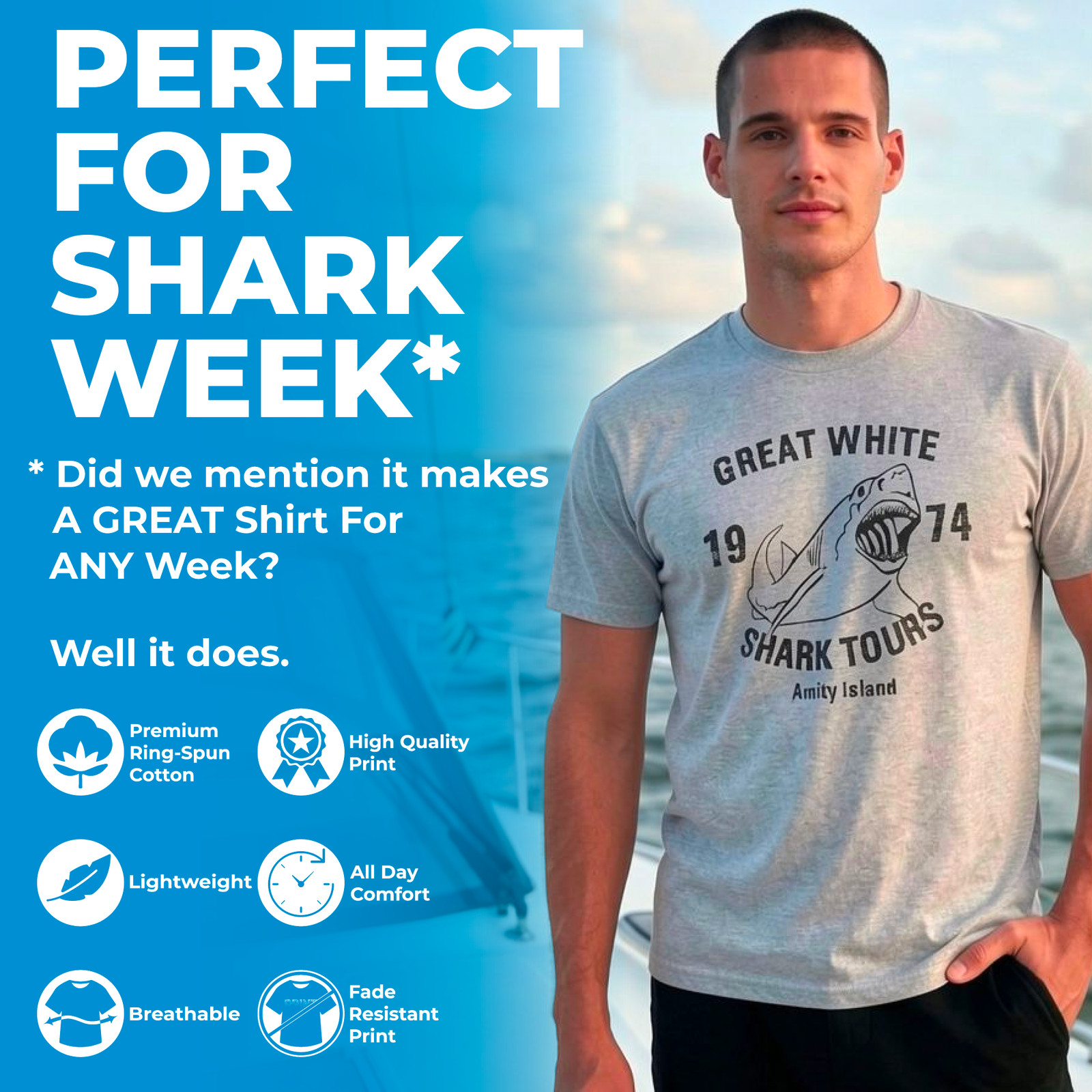 Mens Go Outside Worst Case Sharks Kill You T Shirt Funny Shark Attack Outdoors