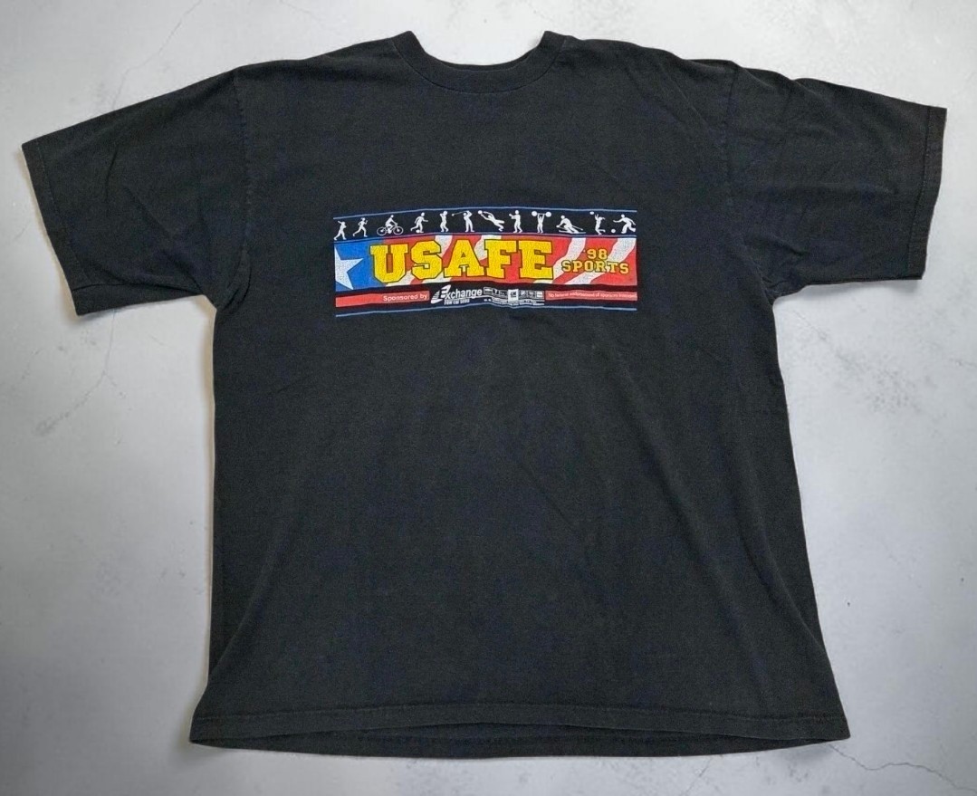 Vtg USAFE Military Sports 98 T-Shirt Jerzees 363 US Armed Forces Europe Black XL