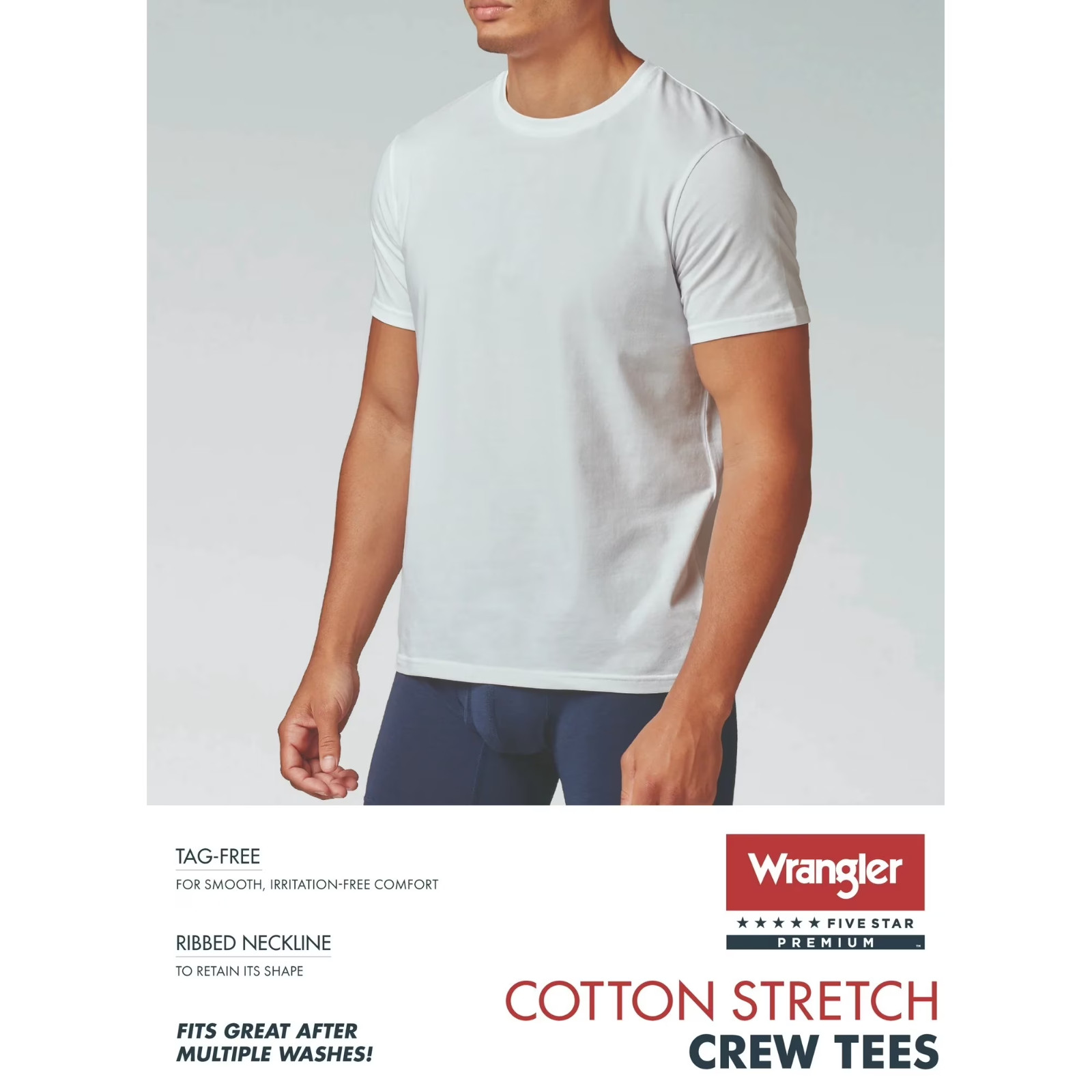Wrangler Men Crew Neck Undershirts White Cotton Stretch T Shirts 6 Pack Size 2XL