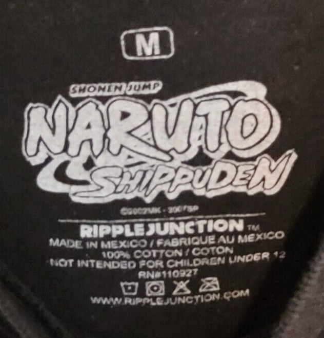 NARUTO SHIPPUDEN T-SHIRT SIZE M Black SHONEN JUMP RIPPLE JUNCTION 2002