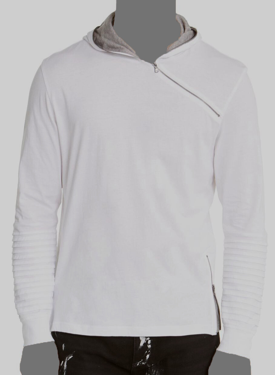 $39 Inc International Concepts Men White Pleated Cotton Hooded T-Shirt Size XL