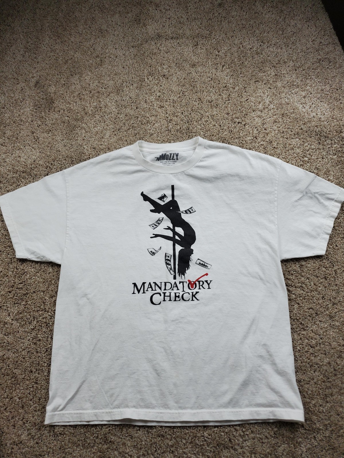 Mozzy Mandatory Check T Shirt Mens 2XL Hip Hop Graphic Rap Tee T-Shirt Crewneck
