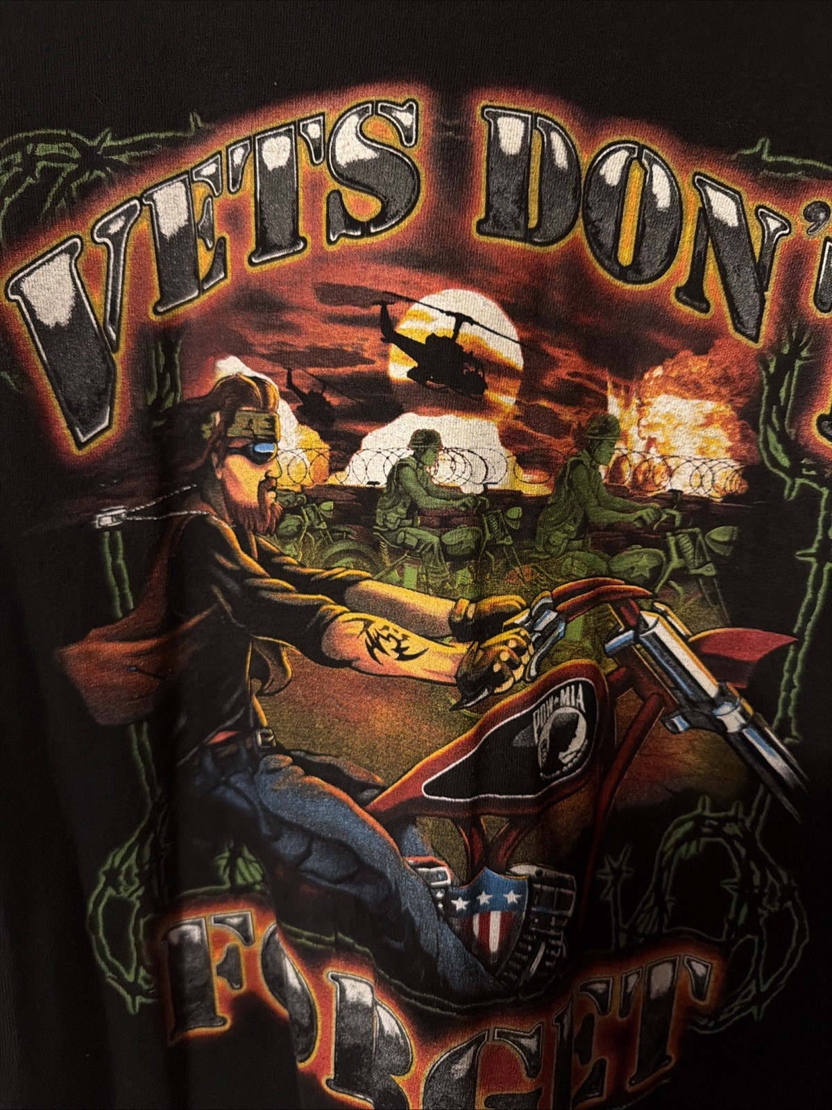 Vintage POW MIA VETS DONT FORGET T SHIRT LONG SLEEVED NO TAG Size LARGE