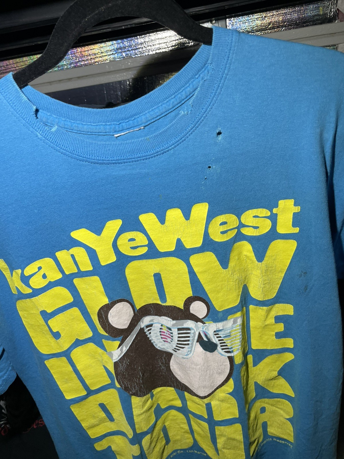 Y2K Blue Kanye West Glow in the Dark Tour T-shirt 2007 Blue Gildan Large