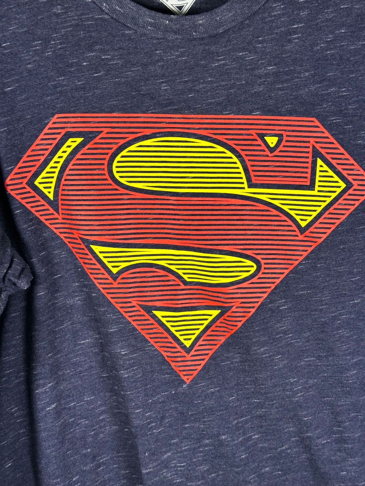 Superman Long Sleeve Shirt Mens XL Navy Gray Heather Layered Thermal Logo Tee