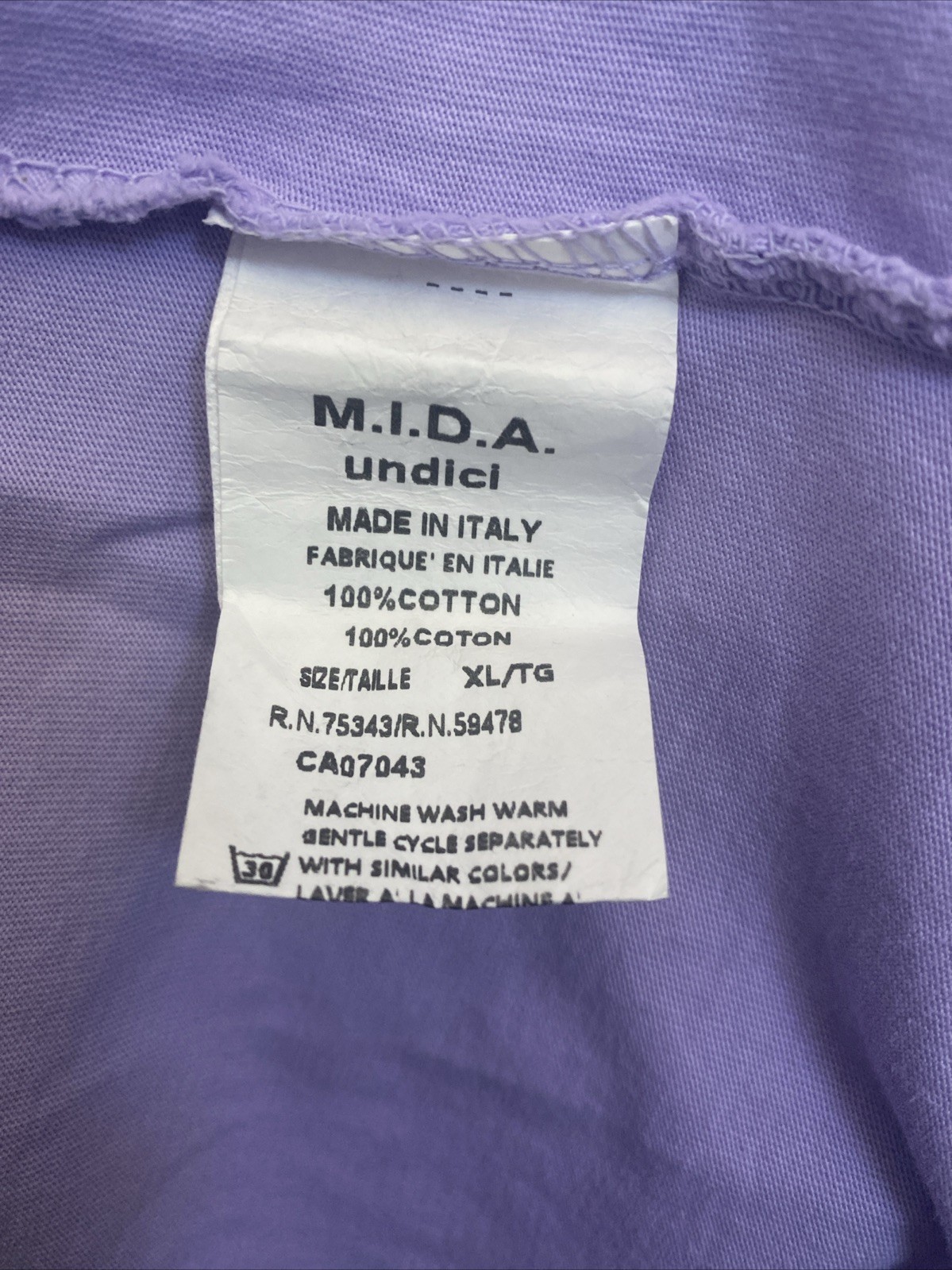Mida Undici Italy Men&rsquo;s XL Light Purple T-Shirt Short Sleeve Crew Neck NWT