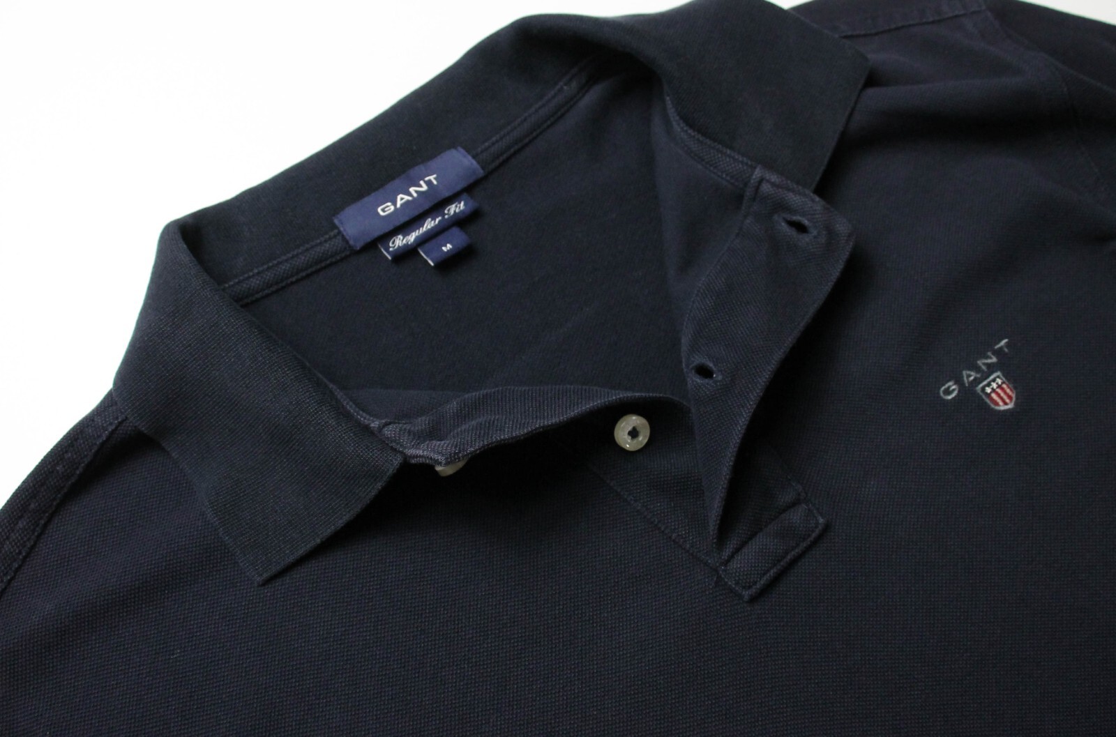 GANT Regular Fit T-Shirt Mens Medium Short Sleeve Half Button Polo Collared Navy