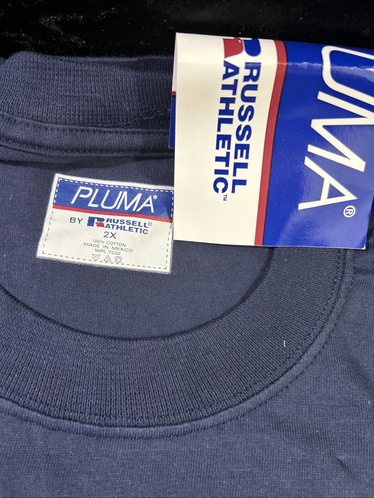 PLUMA Russell Athletic Mens Navy Blue Short Sleeve T-Shirt 100% Cotton NWT