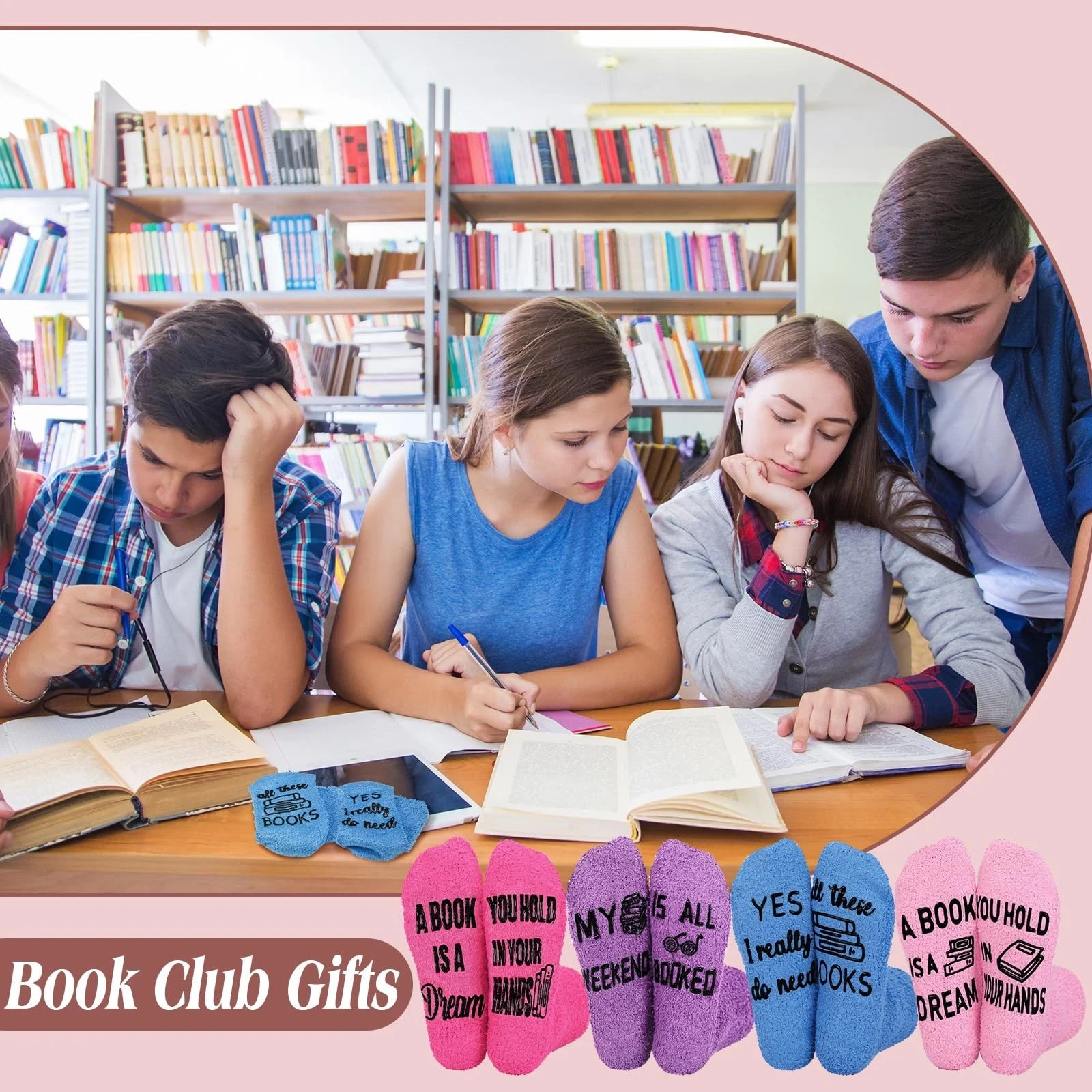8 Pairs Book Club Socks Gifts Book Lovers Fluffy Fuzzy Slipper Warm Socks for…