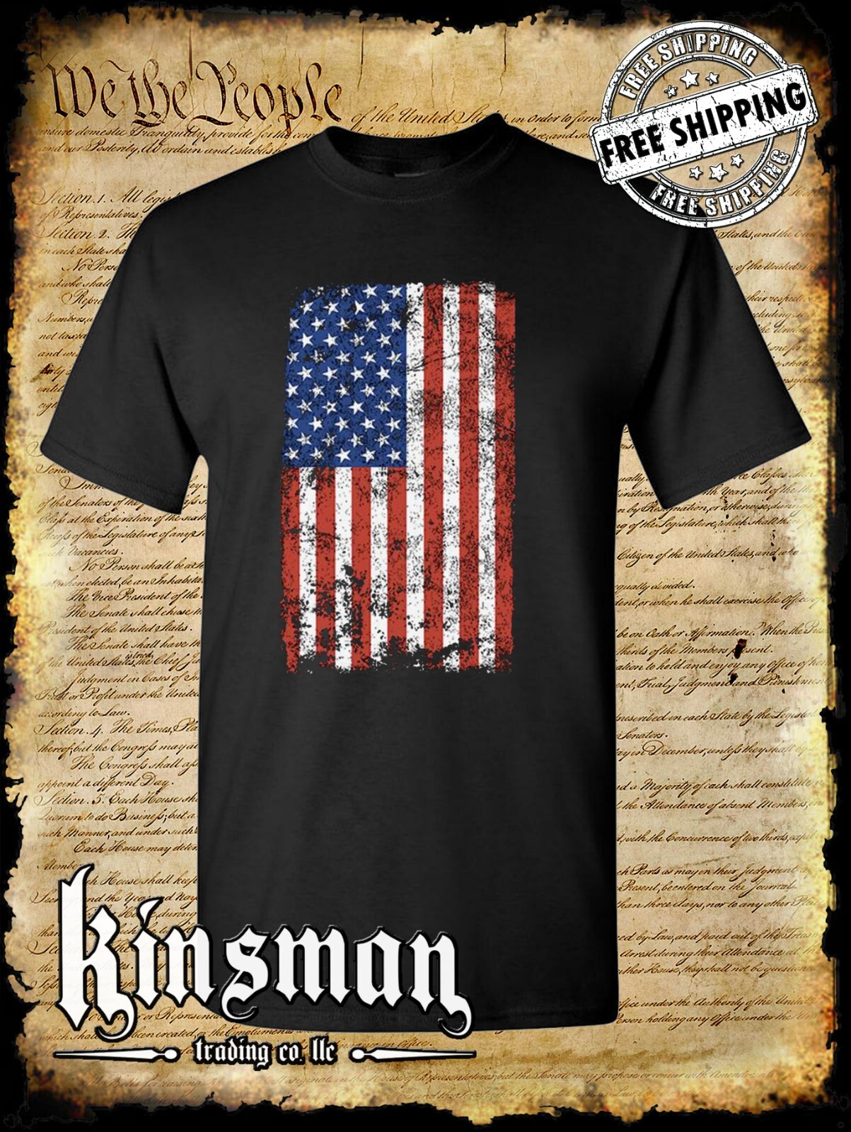 Distressed American US Flag T-Shirt – Patriotic 4th of July USA Grunge Military