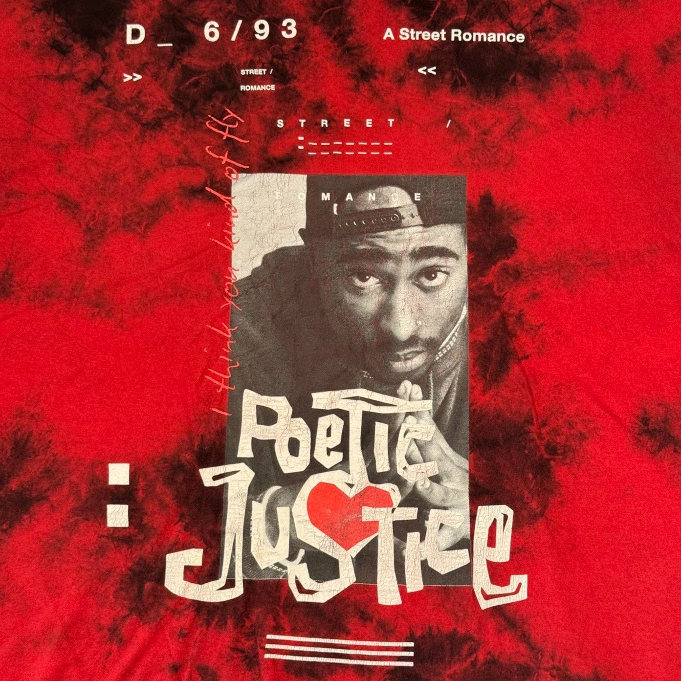 2Pac Poetic Justice Red Black Tie Dye Graphic Tee Large Tupac Streetwear Shirt