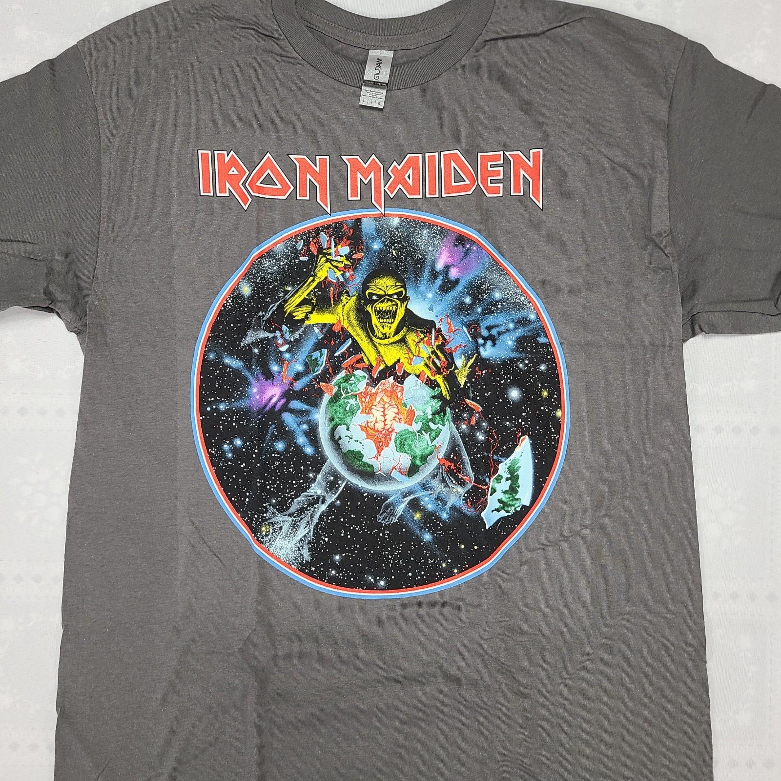 Iron Maiden Beast on the Run Tour Large 2 Sided New Official Number Of Gray #T25