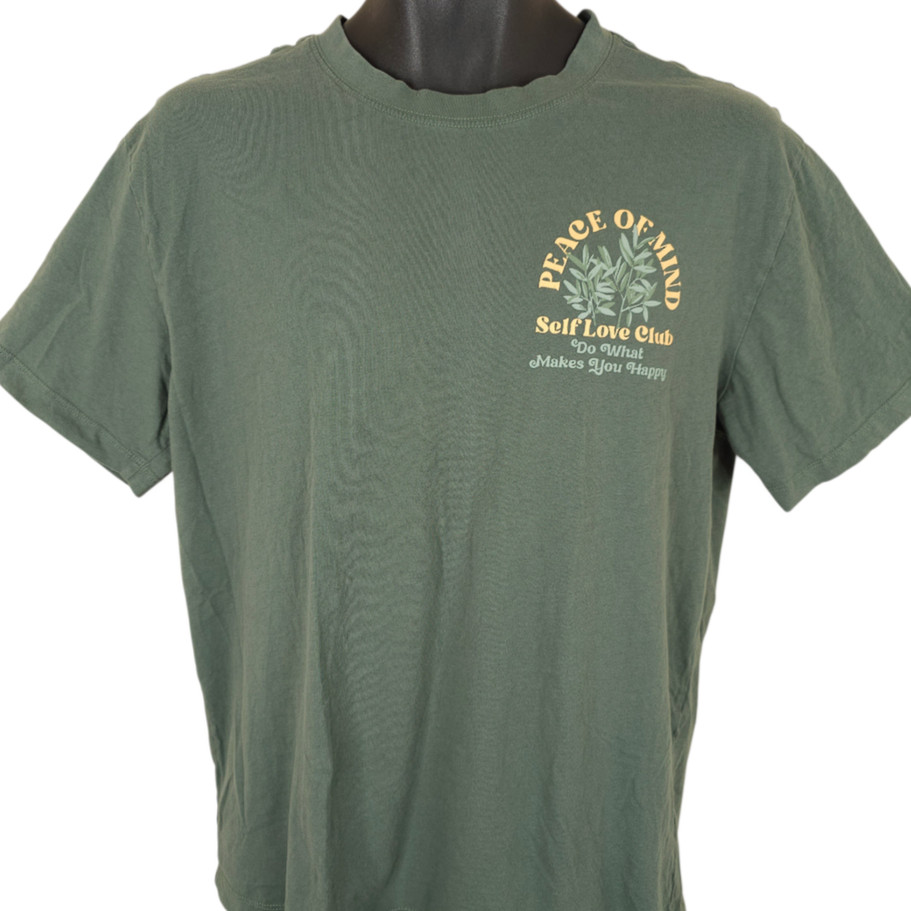 Peace Of Mind T Shirt Mens Size Medium Green Self Love Club Free Planet