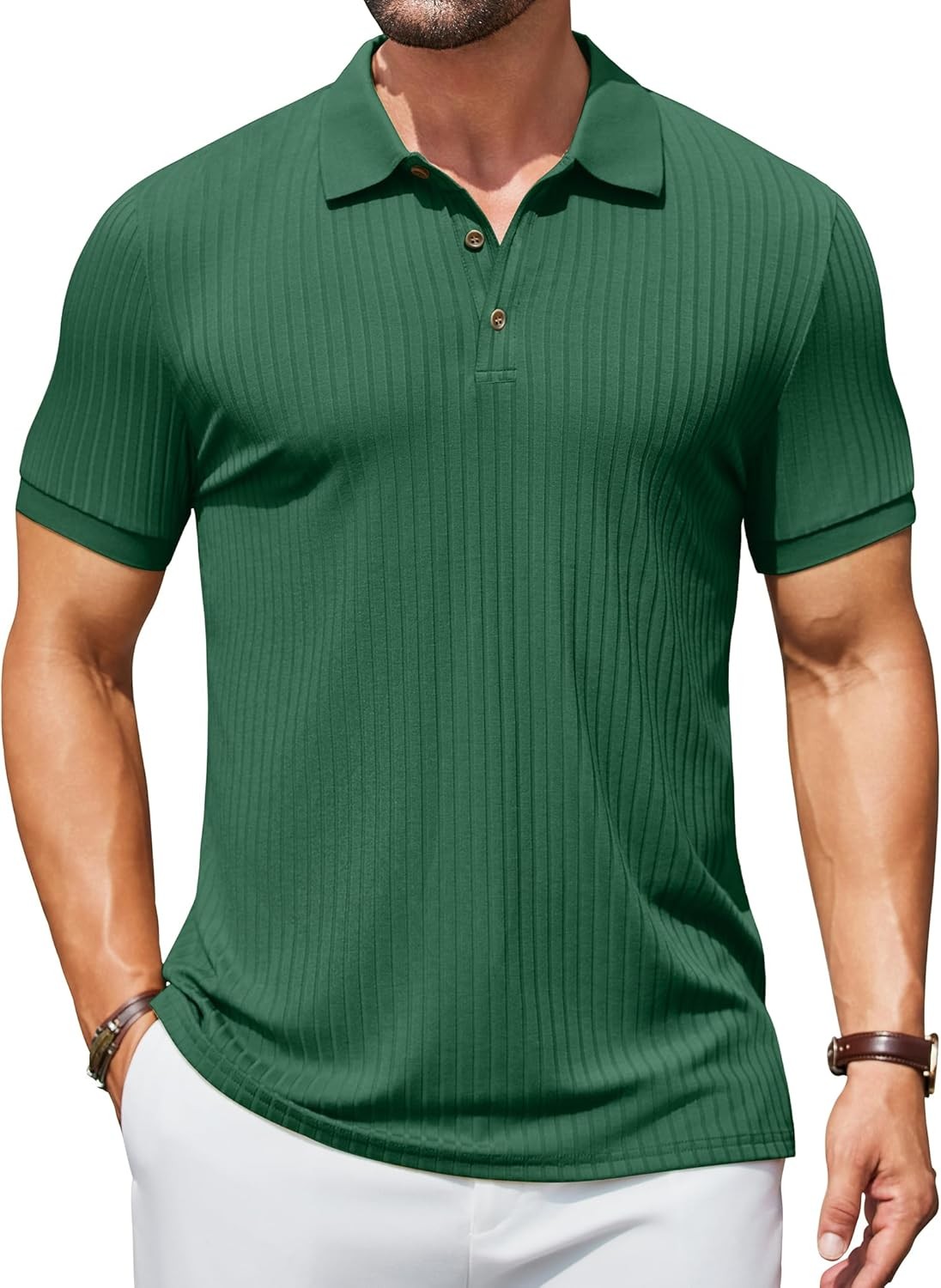 Men&rsquo;s Slim Fit Textured Polo Shirt Short Sleeve Casual Golf T-Shirt Summer Wear