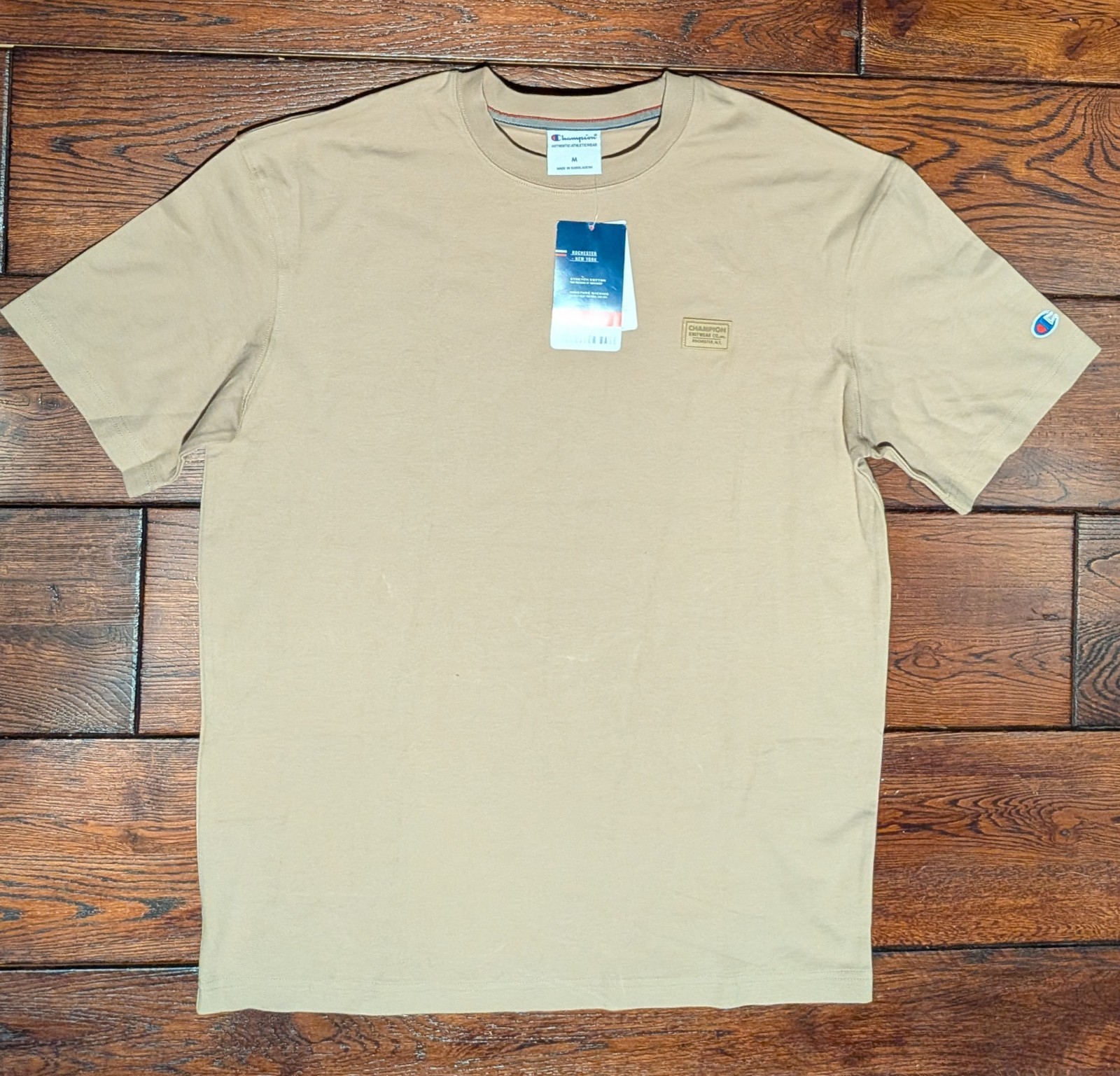 Champion Men&rsquo;s Rochester Base NY Tan Stretch Crewneck T-Shirt Size Medium – NWT