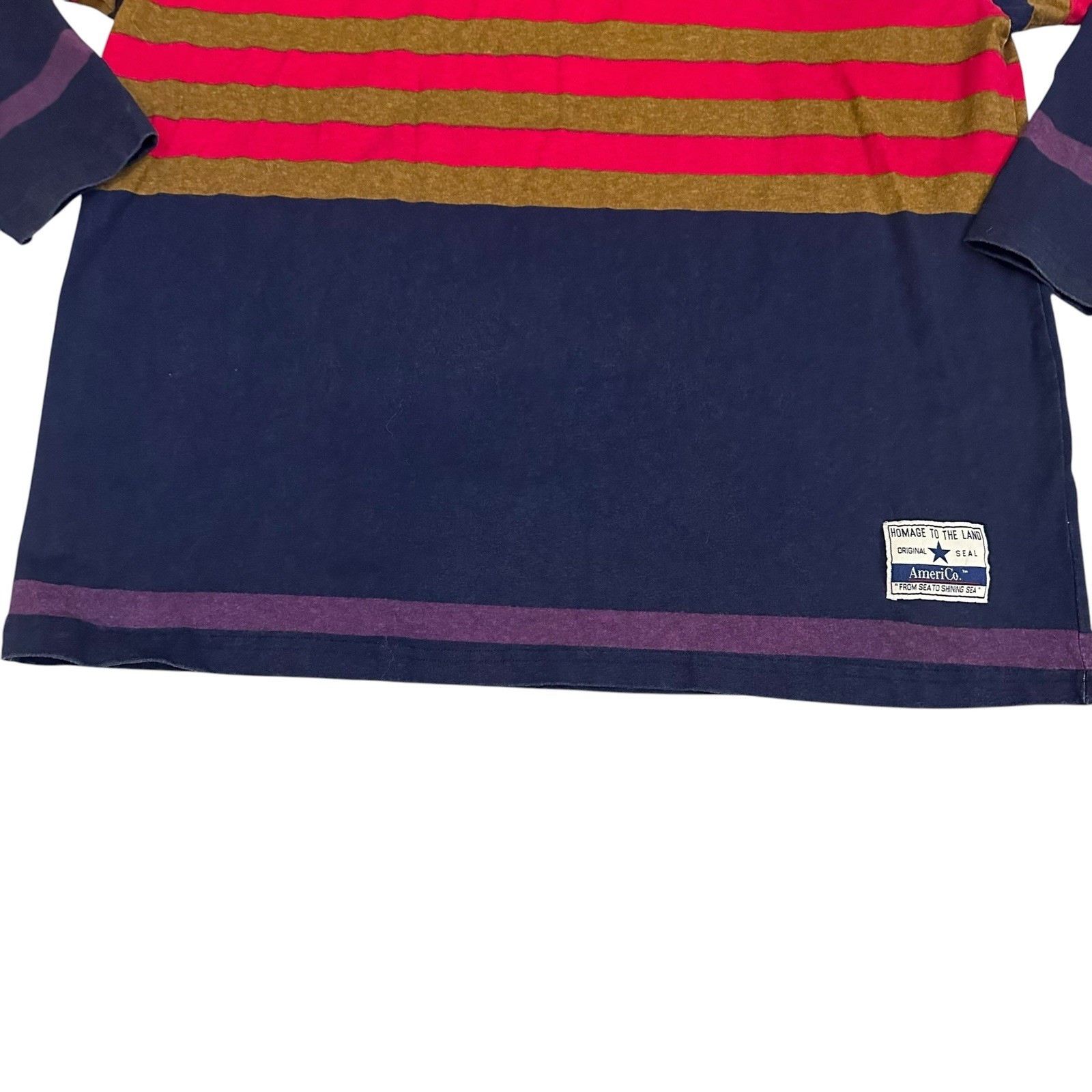 Vintage Americo Long Sleeve Mock Neck Shirt Me A Men’s L Navy Red Stripe 90s USA