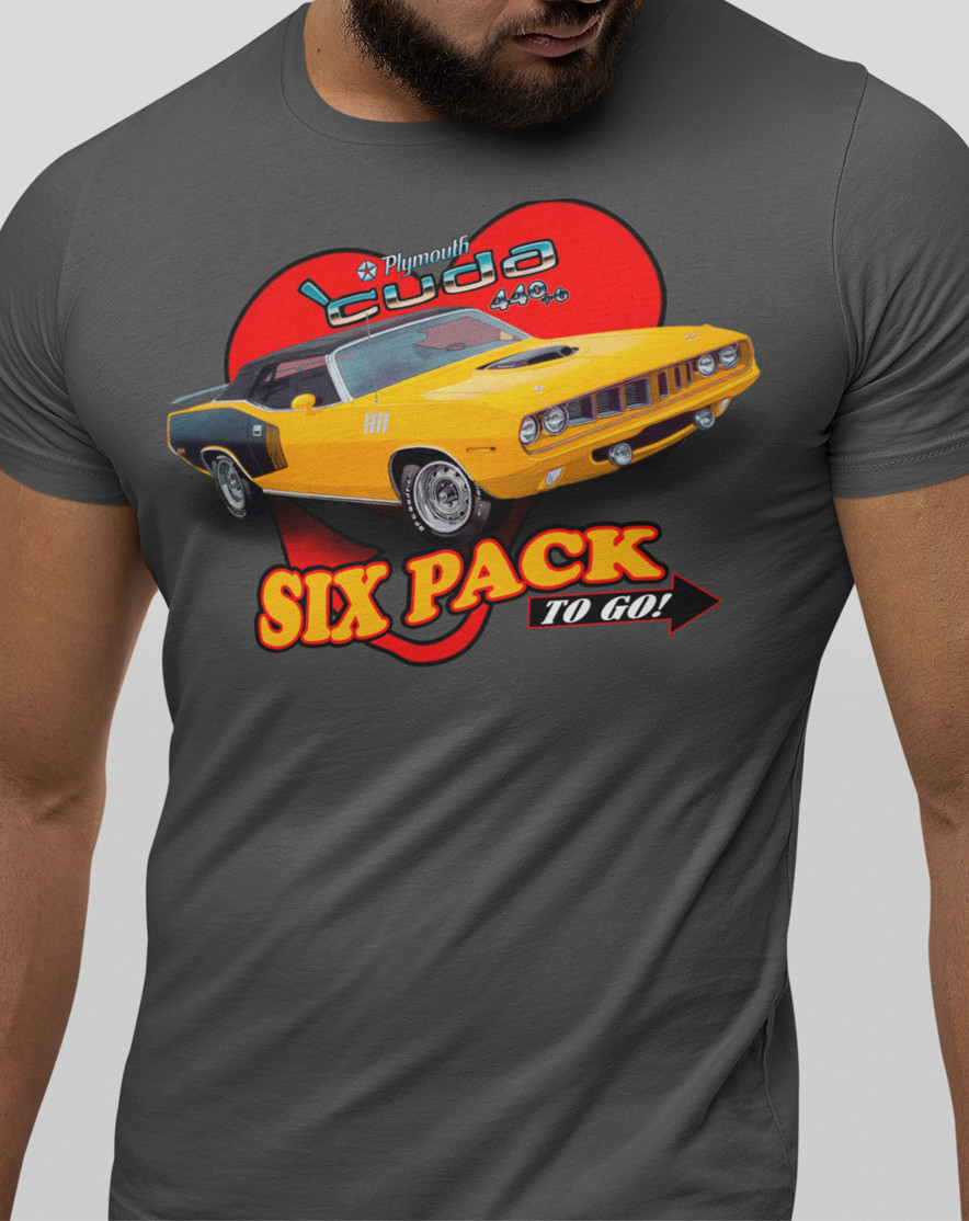 Cuda by Plymouth – « Six Pack to Go » 100% Cotton T-Shirt – Mopar/Plymouth/440+6
