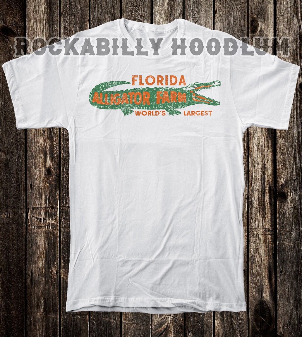 Retro Travel Tee T Shirt Vtg Tourist State Florida Gator Farm Alligator