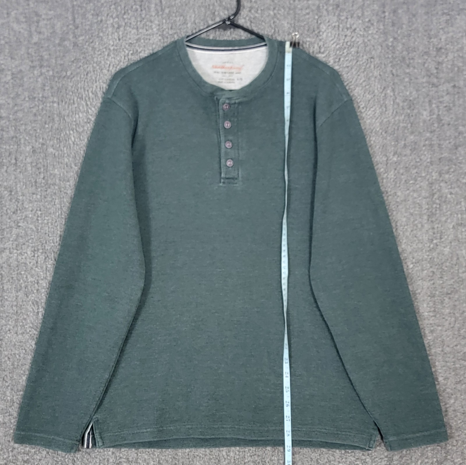 Weatherproof Vintage Henley Shirt Mens L Green Long Sleeve Thermal Waffle Knit