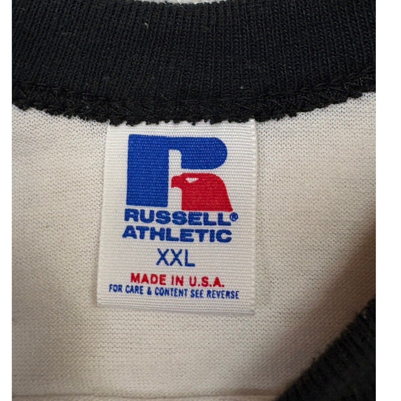 Vintage Russell Baseball T Shirt Mens 2XL White Raglan 3/4 Sleeve USA 90s *READ*
