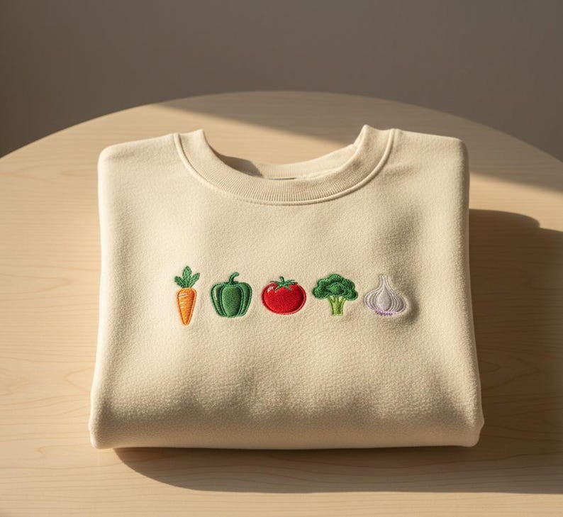 Vegetable Embroidered Sweatshirt Cute Garden Produce Icons Minimal Food