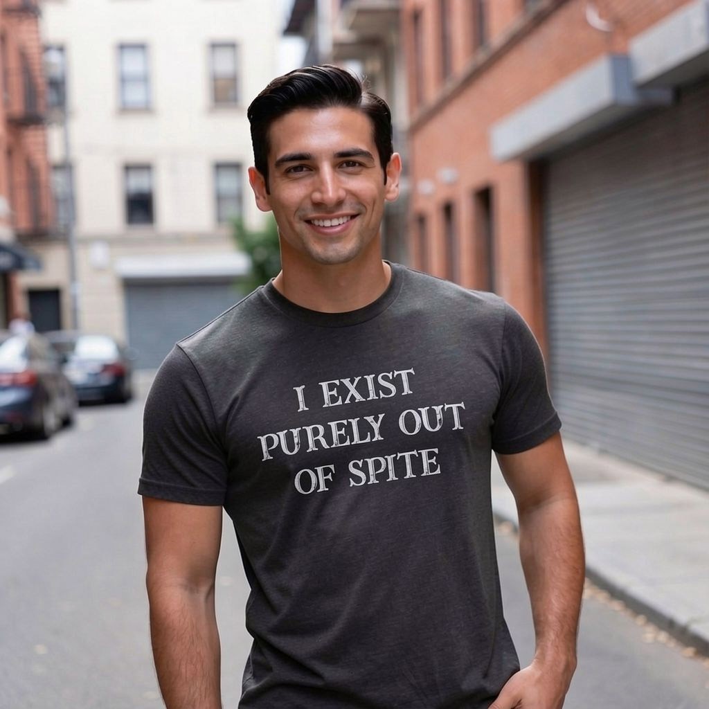 Mens I Exist Purely Out Of Spite T Shirt Funny Sarcastic Text Graphic Tee for