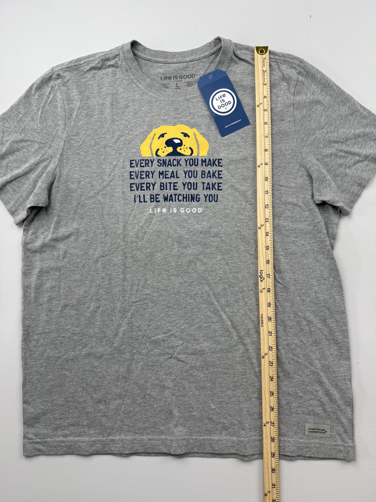 Life Is Good Shirt Mens Large Gray Dog Snack Watching You Graphic Tee Funny