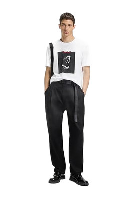 Hugo Boss Mens Dobero Short Sleeve Crewneck Dog Fangs Graphic T-Shirt White-Smal