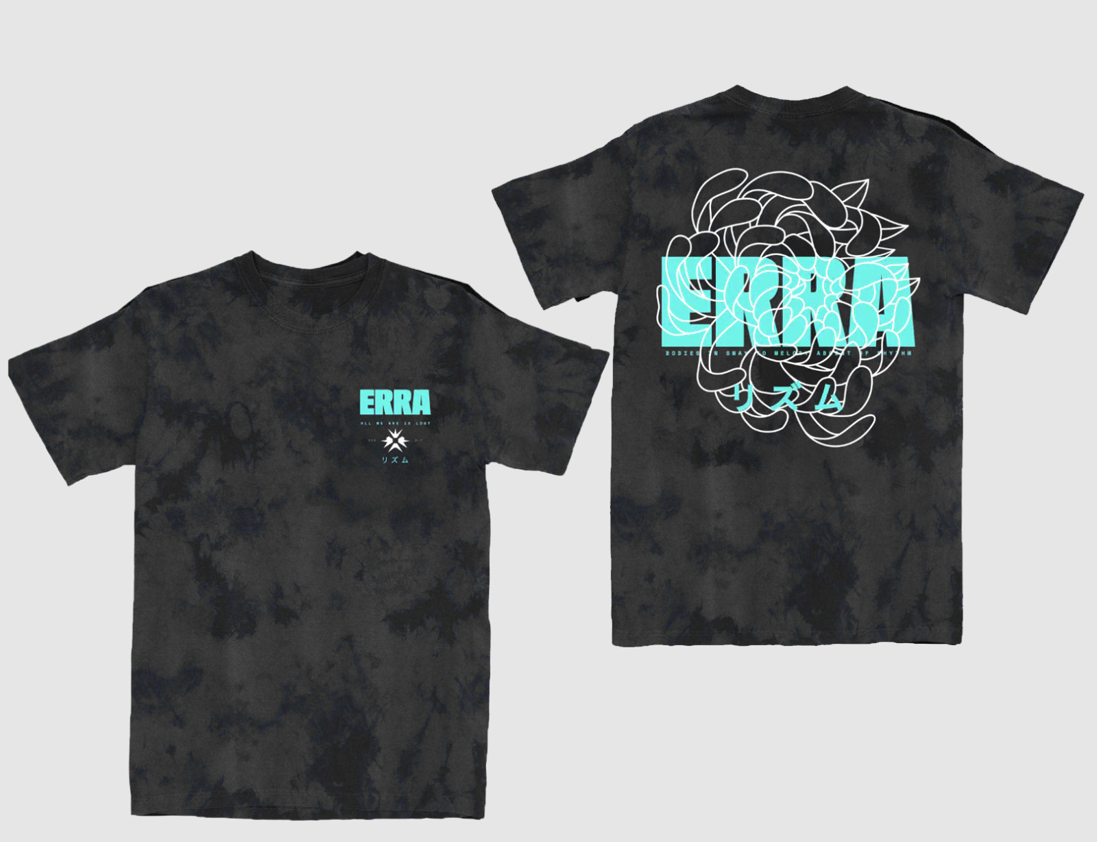 Erra Band Blossom Black Tie Dye with Aqua color text Polyester 3D T-Shirt BT1256