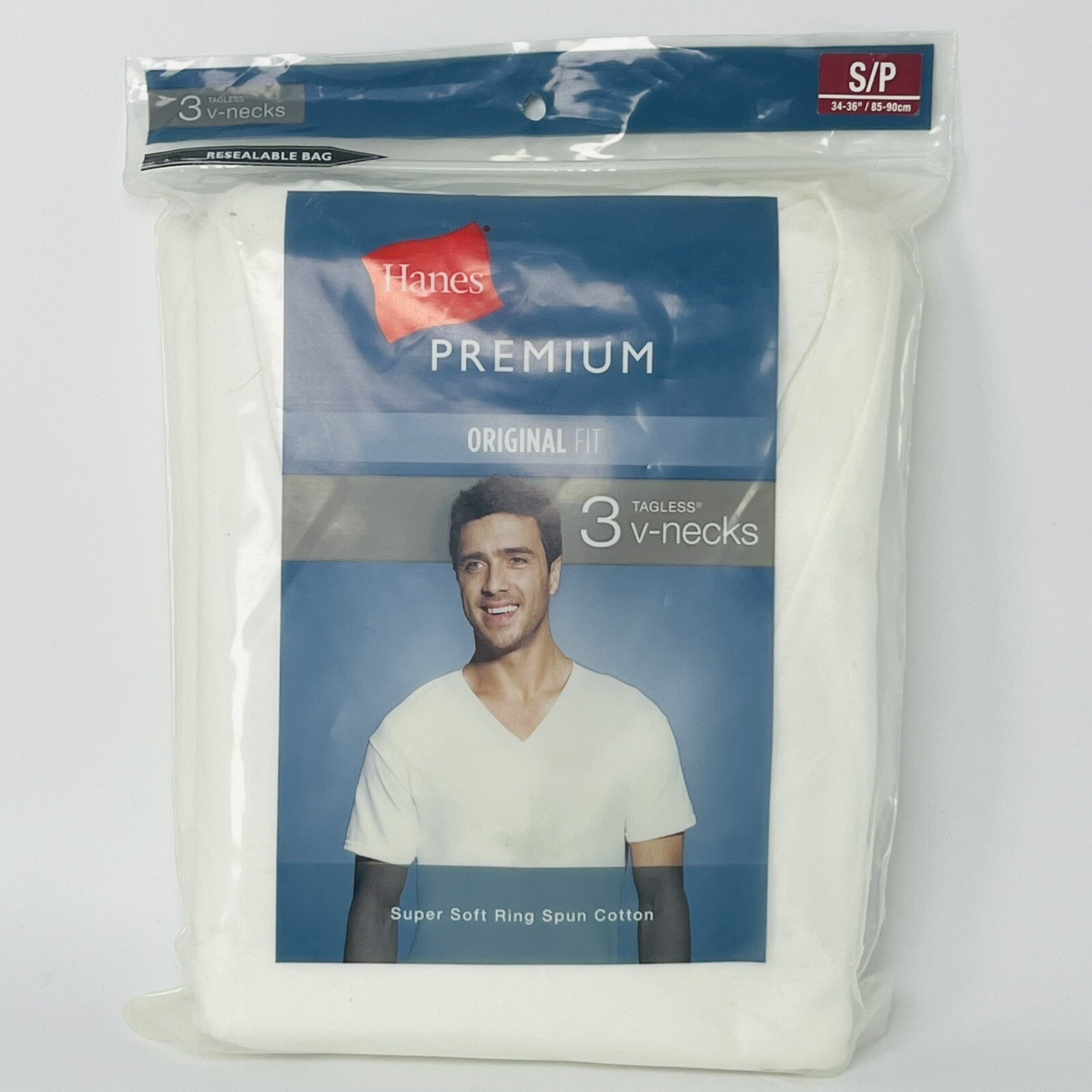 Hanes Premium V-Neck T-Shirts 3 Pack White Size Small Tagless Cotton Undershirt