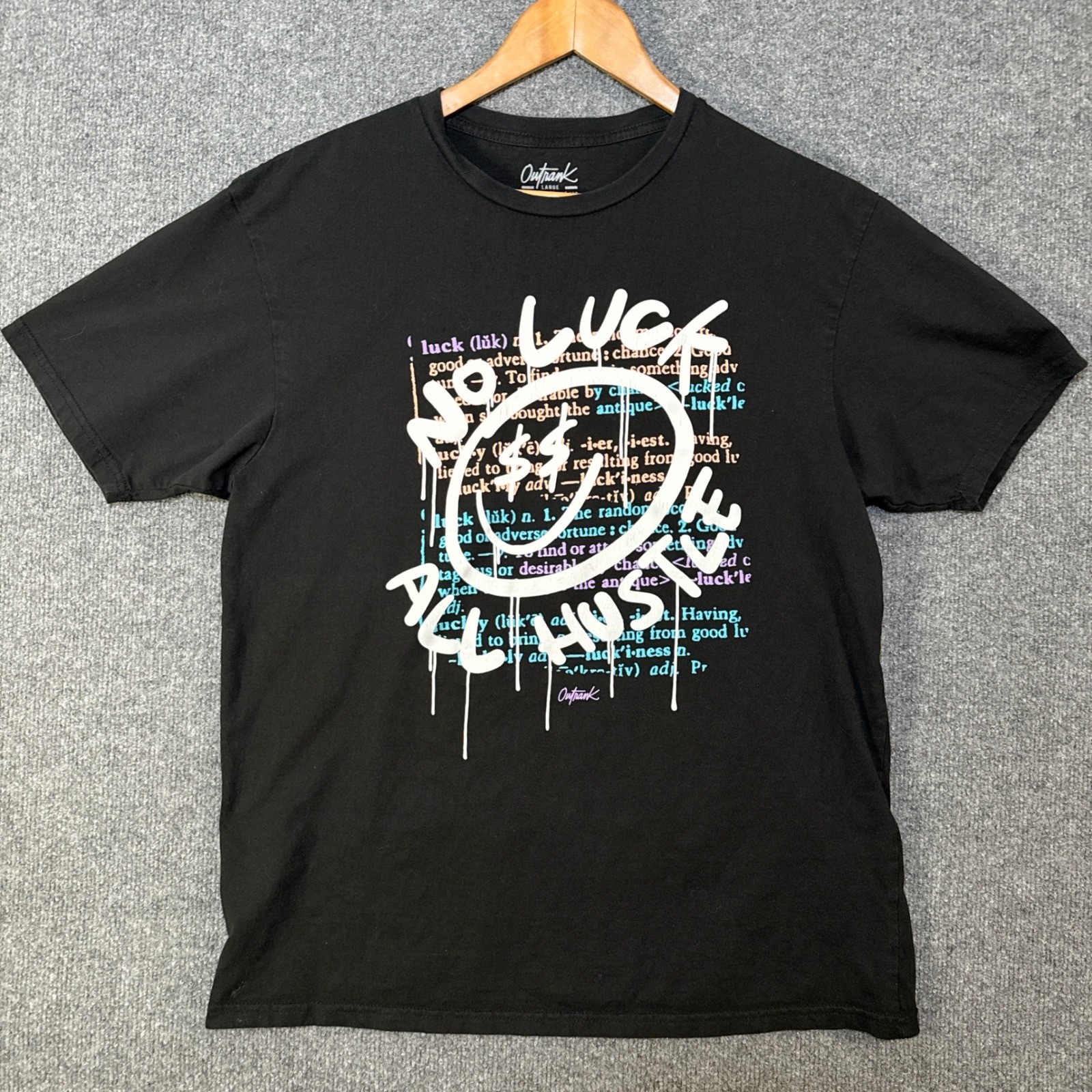 Outrank Shirt Mens Large Black Graphic Print No Luck All Hustle