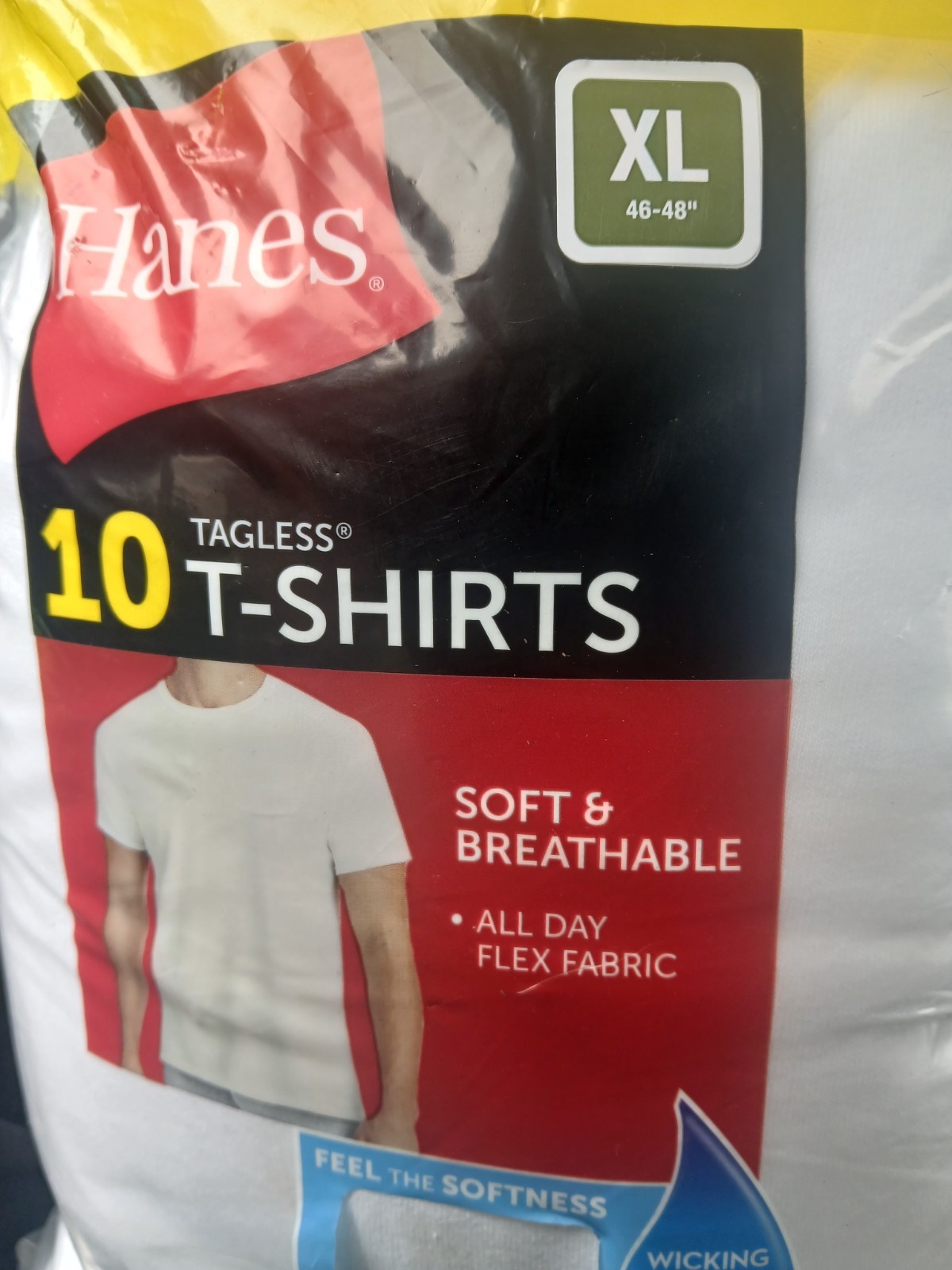 🎯Hanes Super Value Pack 10 Tagless T-Shirts White Extra Large XL 46&Prime;-48&Prime; Cotton