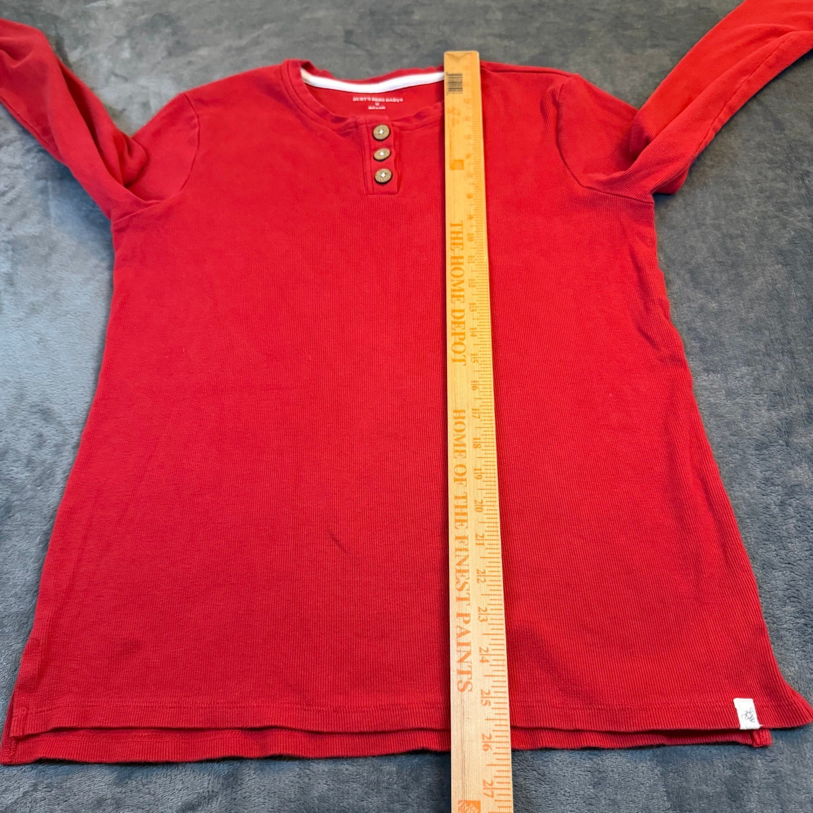 Burt&rsquo;s Bees Baby Ribbed Henley Shirt Mens Medium Red Long Sleeve Cotton