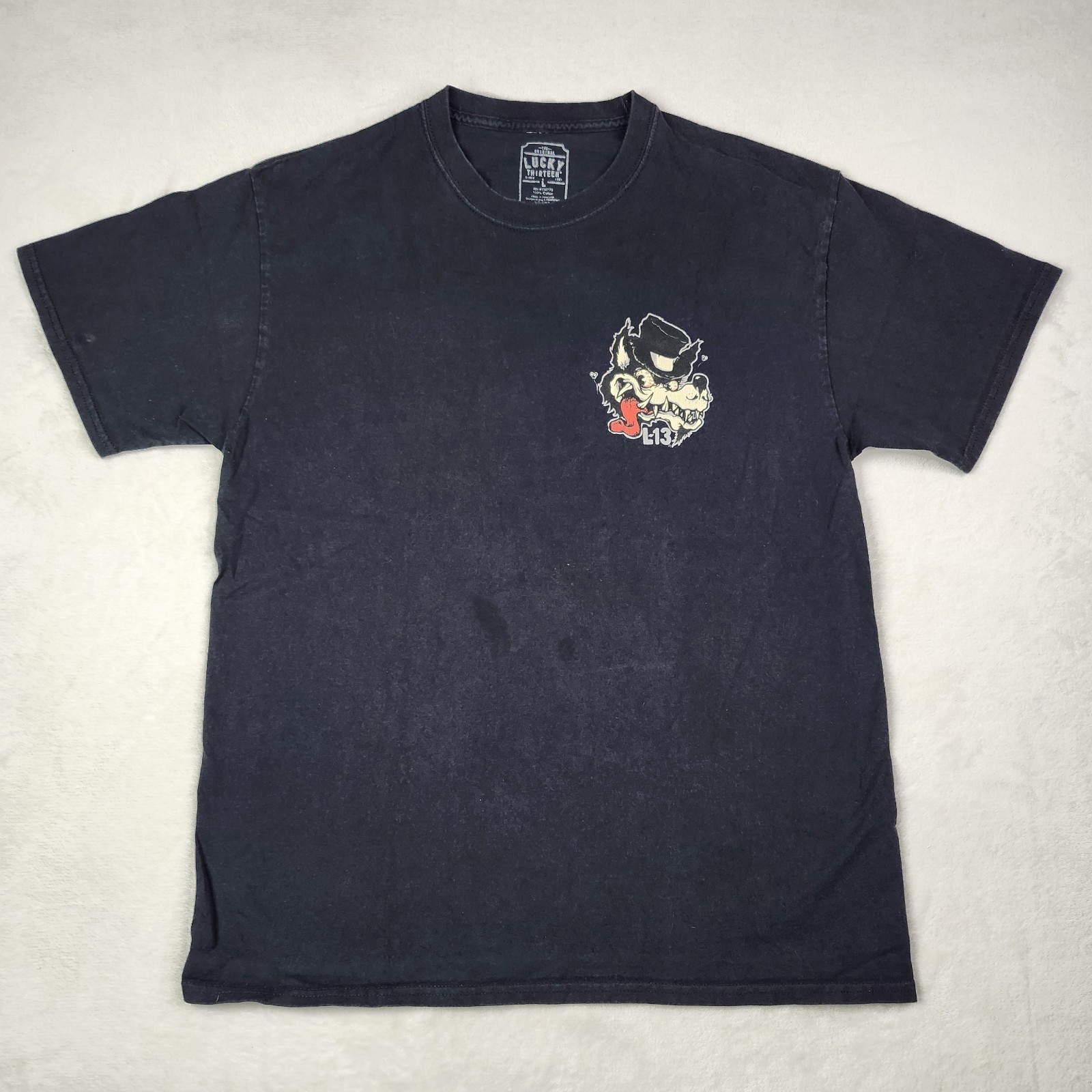 Authentic LUCKY 13 No Club Top Hat Lone Wolf Rockabilly T-Shirt AOP Size Large