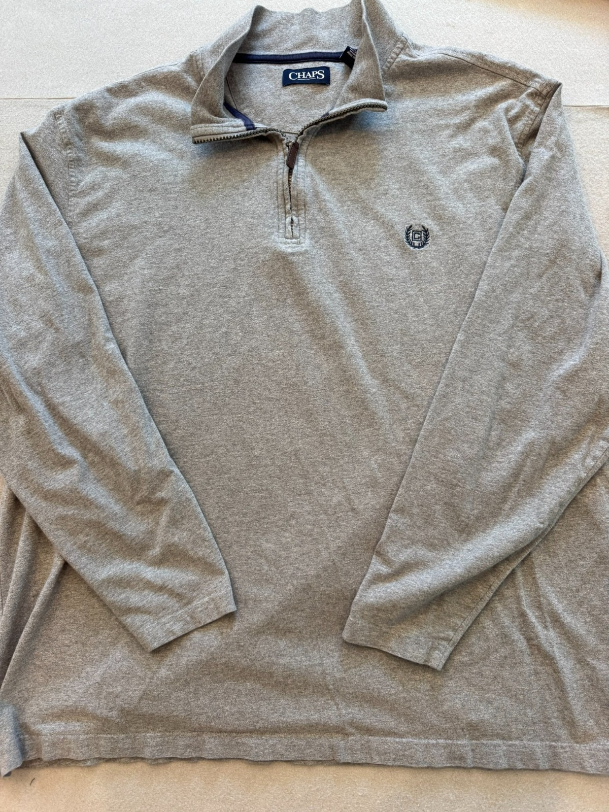 Chaps Shirt Mens XXL Big Gray 1/4 Zip Stand Collar Crest Logo Golf Casual Layer