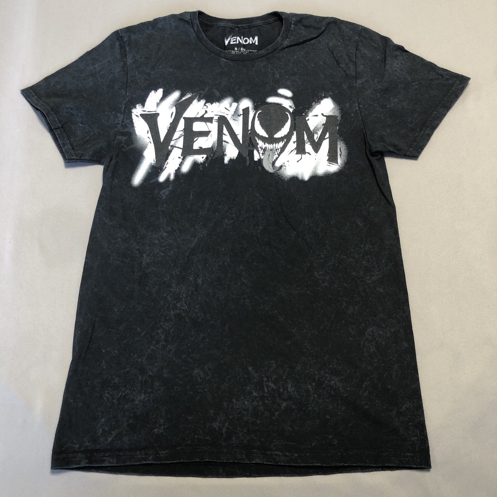 Marvel Venom Shirt Graphic Tee Comic Book Movie Superhero Mineral Wash Black Sm