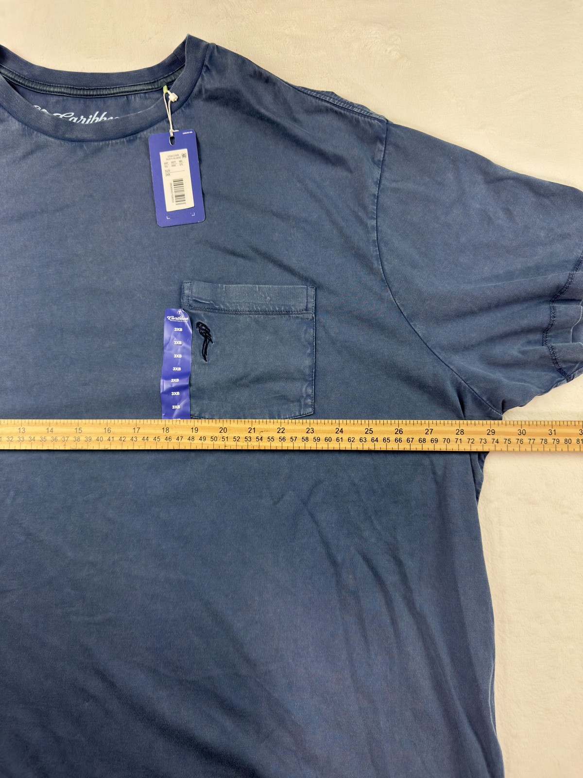 Caribbean Shirt Mens Big 3X Blue Supima Cotton Pocket Crew Neck Tee Tagless