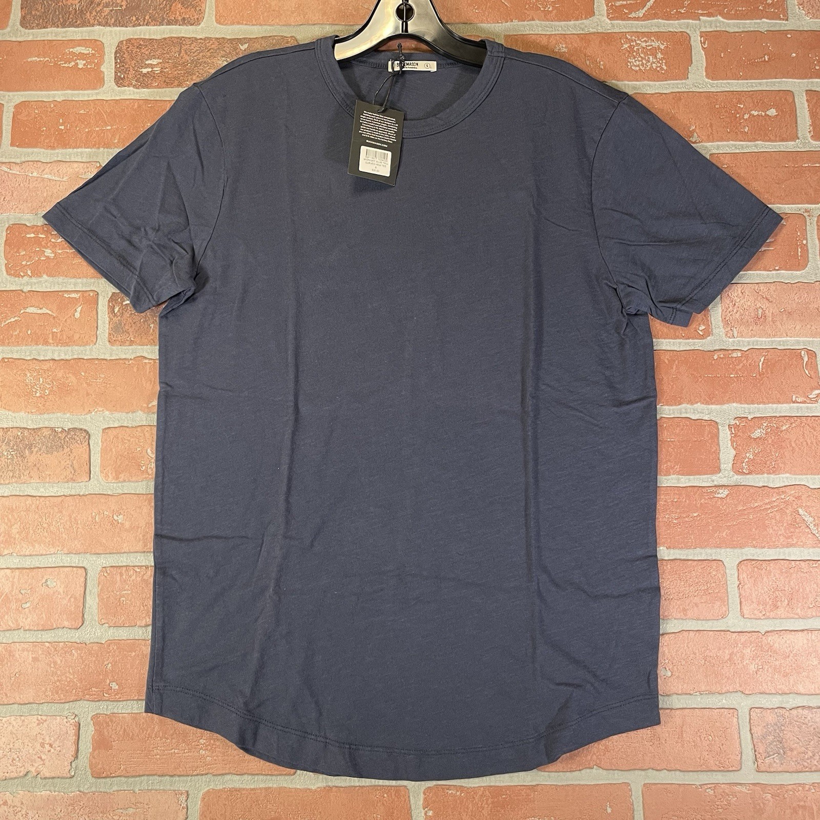 Buck Mason Slub Short Sleeve Curved Hem T Shirt Small (Tall) Midnight Navy NWT