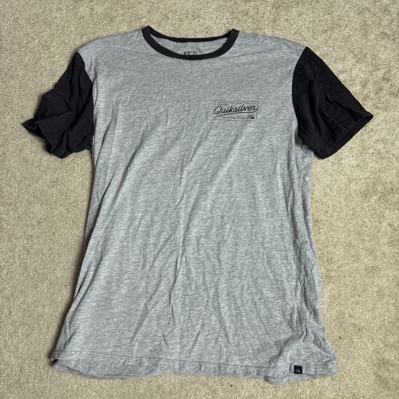 Quiksilver Mens T Shirt Crew Neck Modern Fit Medium Gray Raglan Sleeve