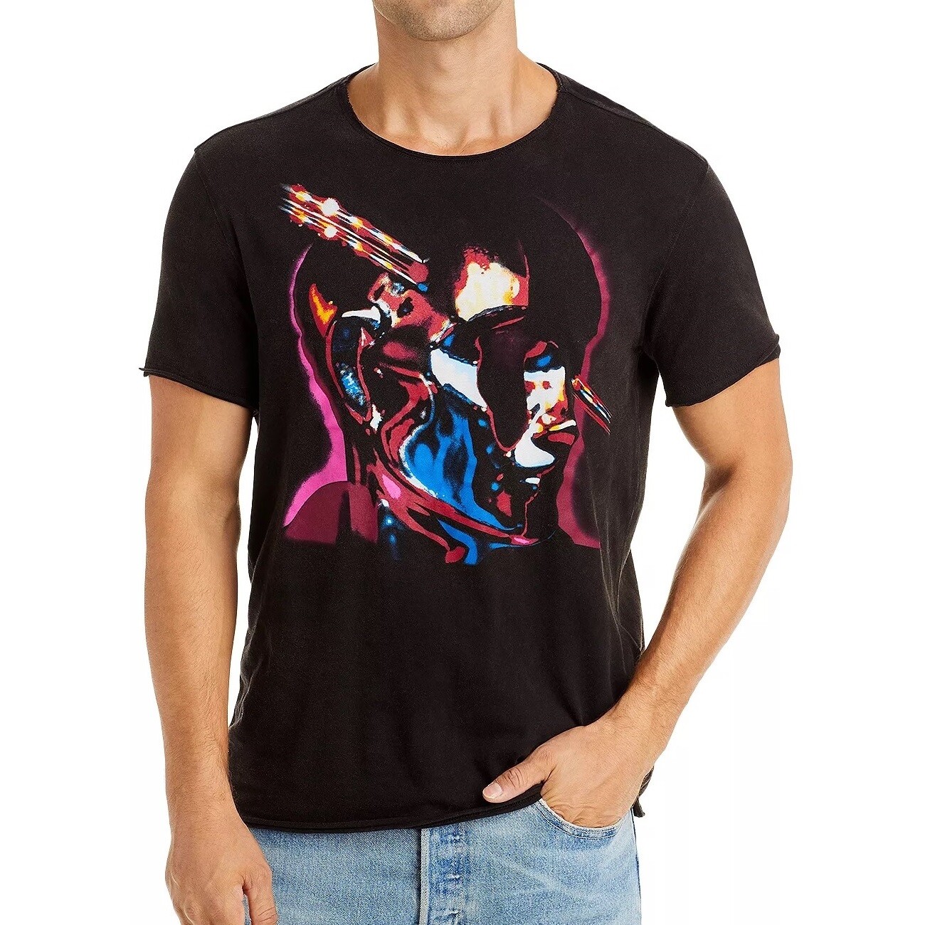 John Varvatos Men&rsquo;s Judas Priest Stained Class Graphic T-Shirt Raw Edges Black