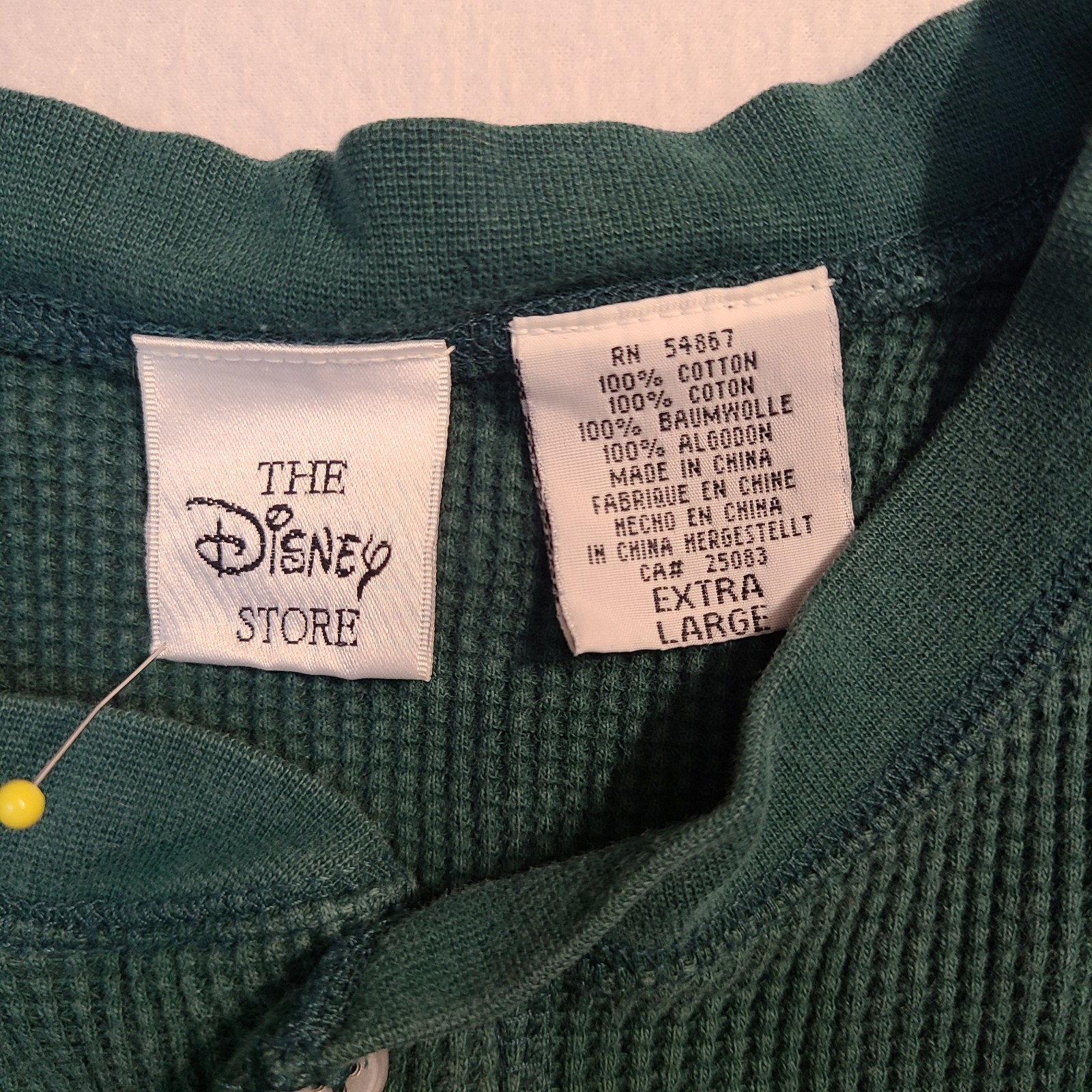 Disney Store Tigger Waffle Knit Henley Shirt XL Green Long Sleeve Winnie Pooh