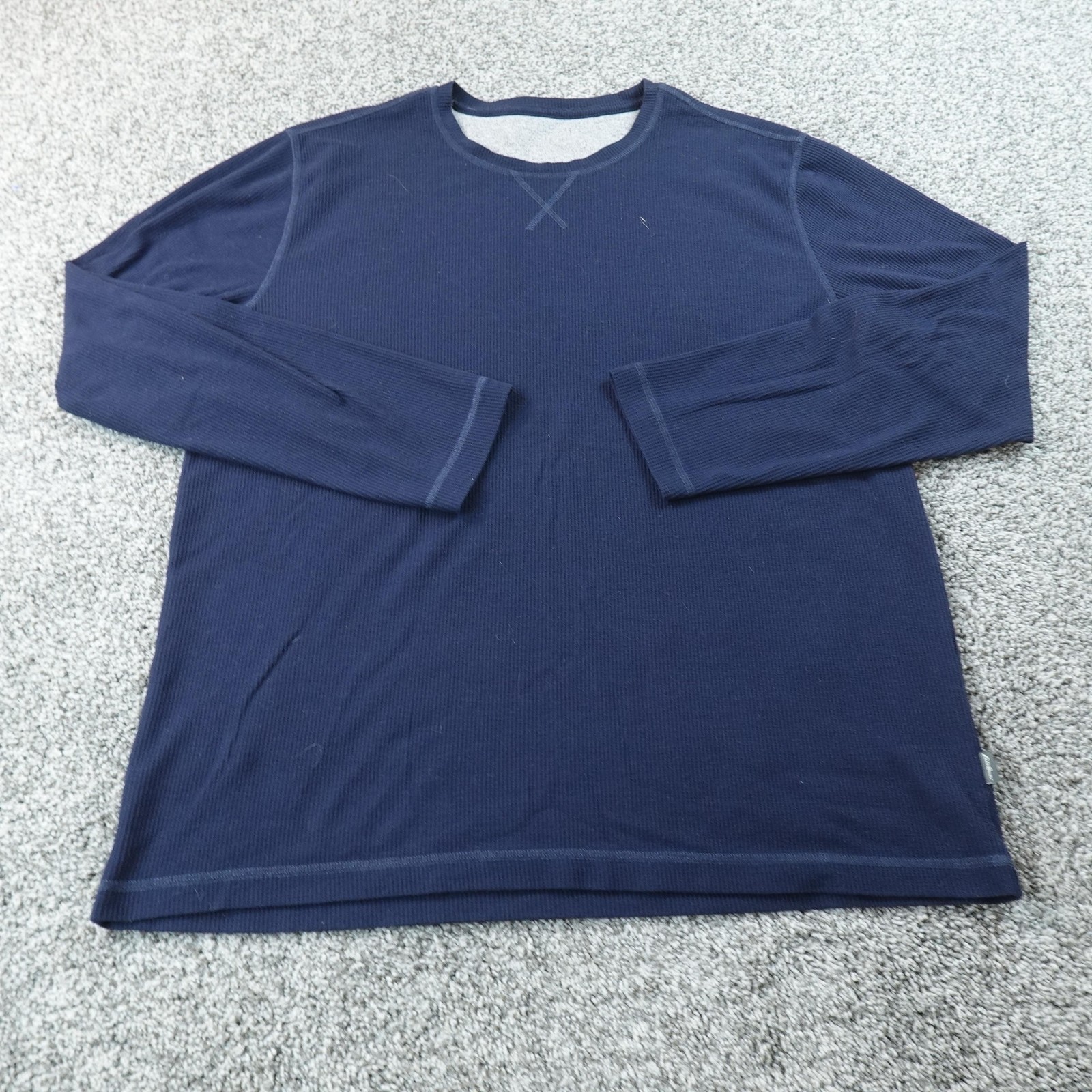 Eddie Bauer Shirt Mens XL Blue Waffle Knit Thermal Crewneck Long Sleeve Outdoor