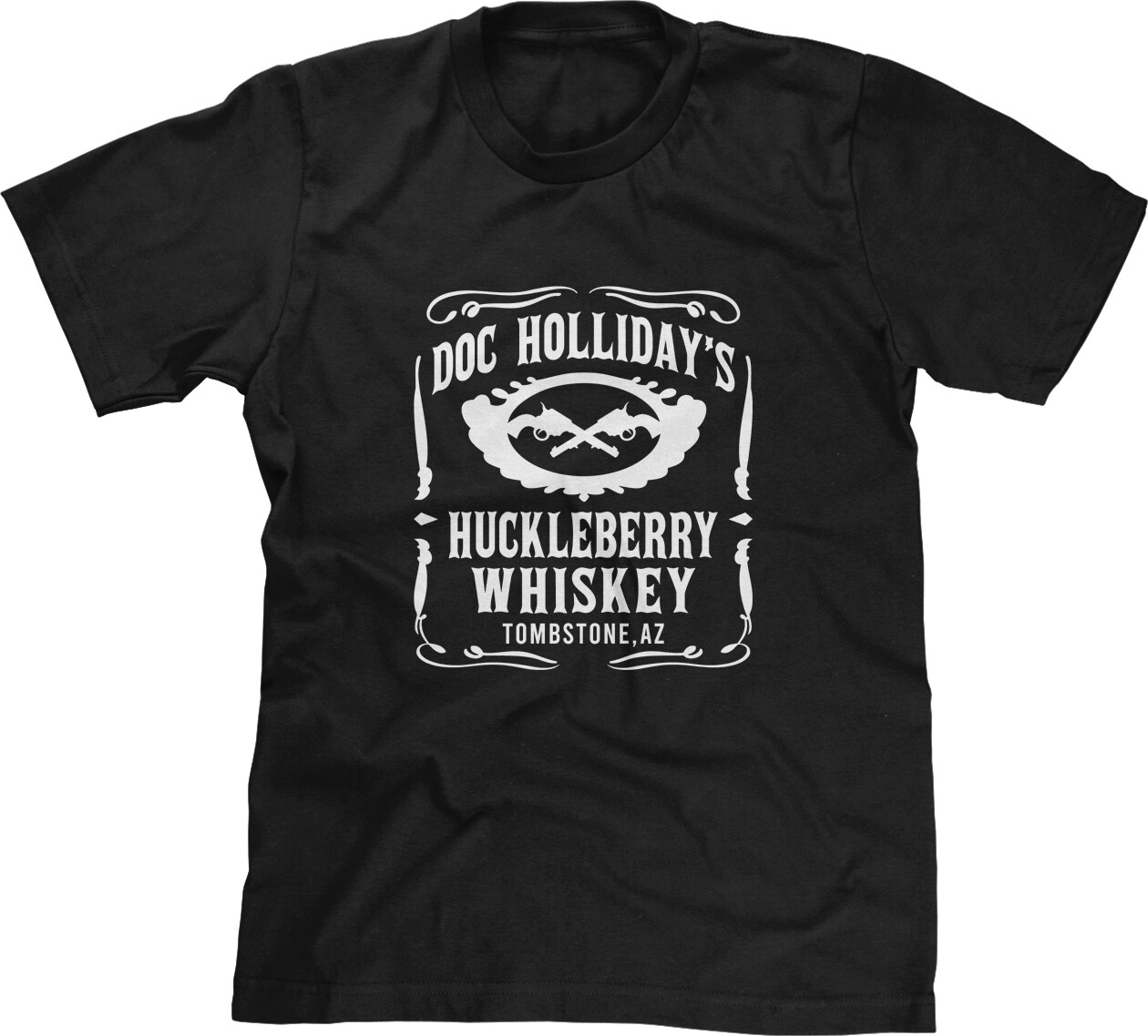 Doc Holiday Huckleberry Whiskey Funny Comedy Western Movie Fan Parody Mens Tee