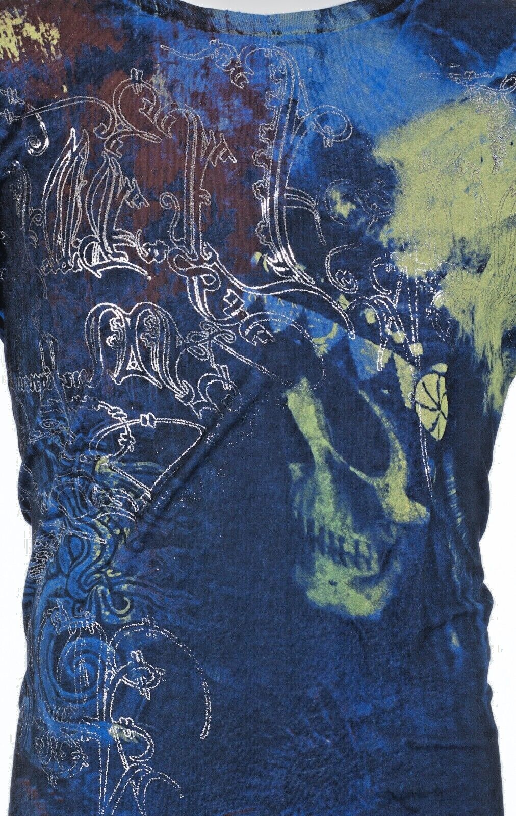 Rare $62 AFFLICTION Blue PORTRAIT Short Sleeve Slim Fit Y2K T-shirt NWT