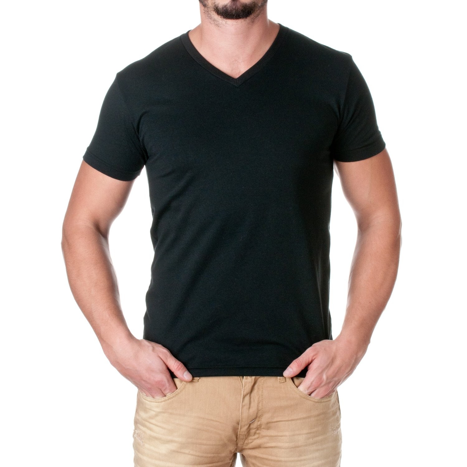 Mens Premium CVC V-Neck T-Shirt – 6240, Black, Large