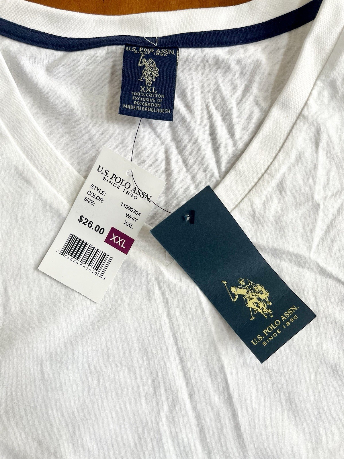 NWT U.S. Polo Assn. Men&rsquo;s Solid V-Neck Short Sleeve Cotton T-Shirt in White, XXL