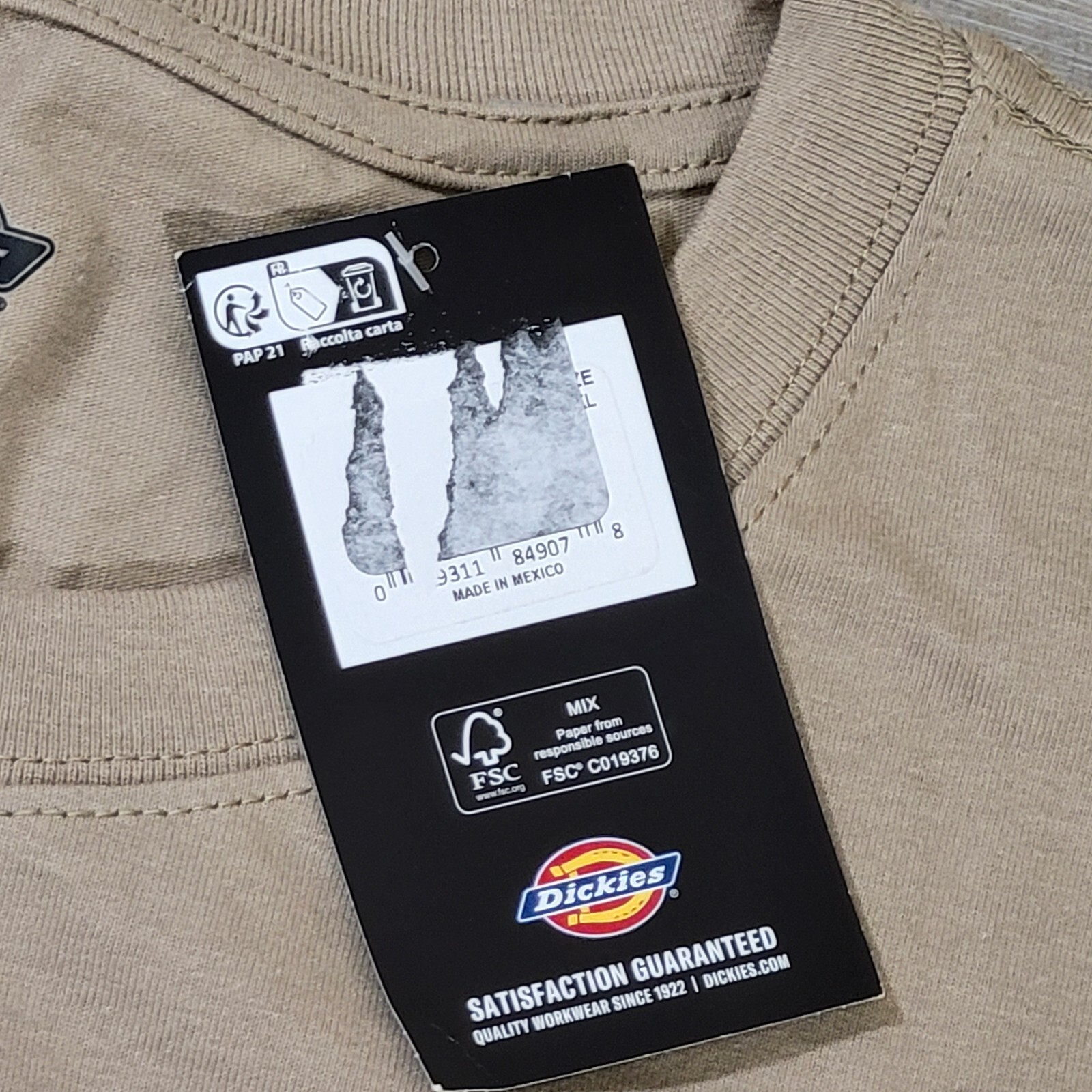 Dickies T-Shirt Men&rsquo;s 4XL Khaki Heavy Weight Cotton Short Sleeve New