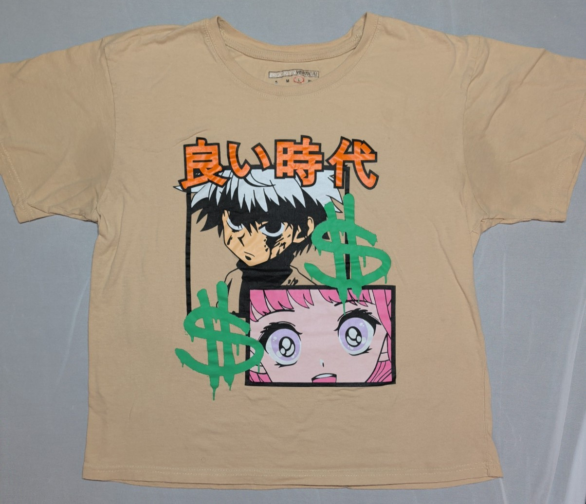 Brooklyn Vertical Men&rsquo;s Large Beige Anime Style Graffiti Good Times Graphic Tee