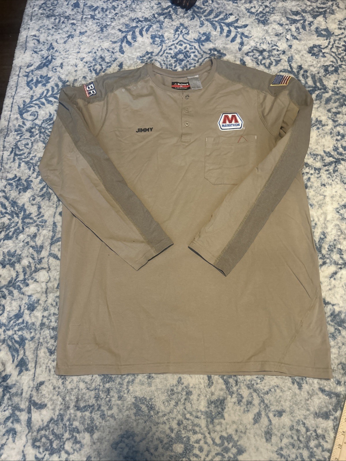 Bulwark Shirt Mens XL-LN Tan FR Flame Resistant Henley Work Long Sleeve Stretch
