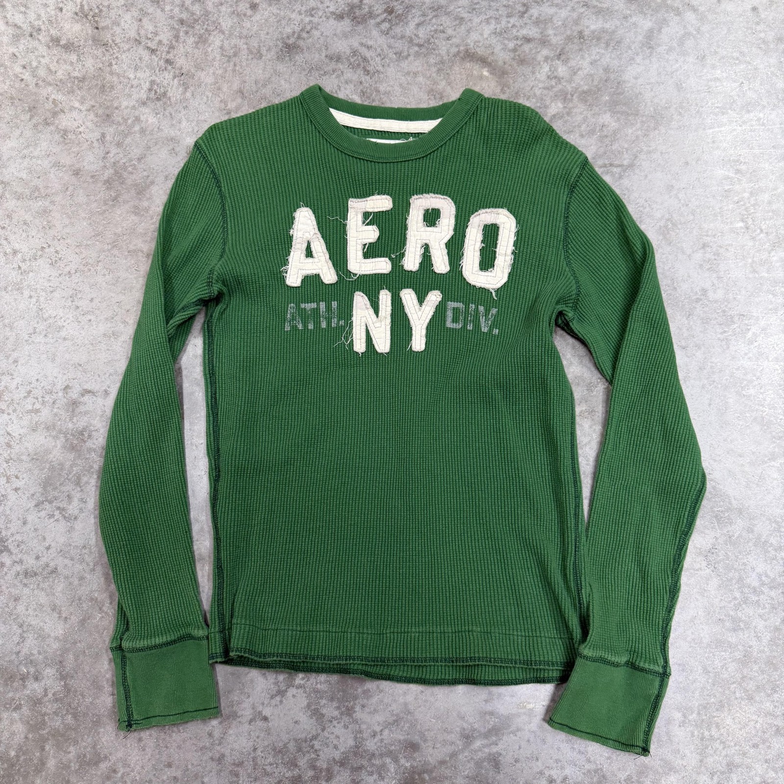 Aeropostale Shirt Mens Medium Green Thermal Long Sleeve AERO NY Logo Graphic